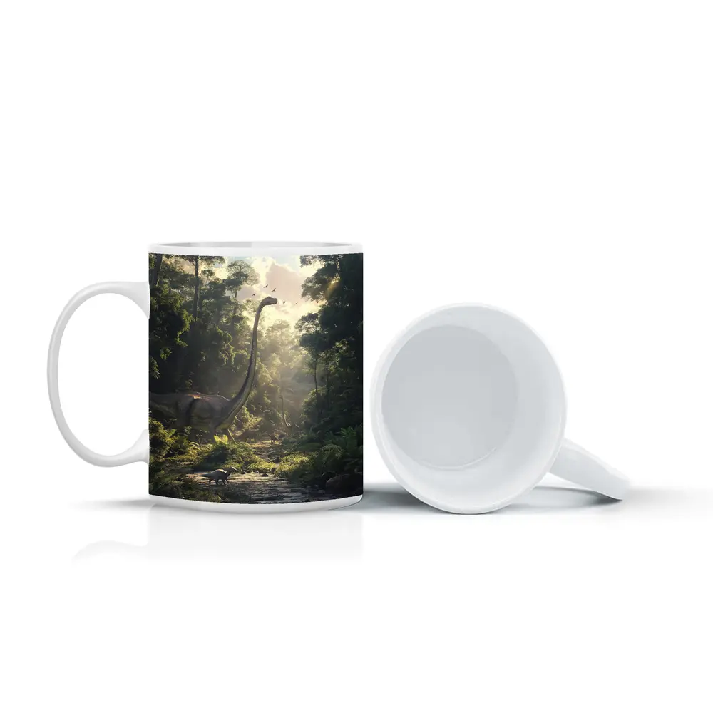 Brachiosaurus Dinosaur Walking Through Ancient Forest – Mugs