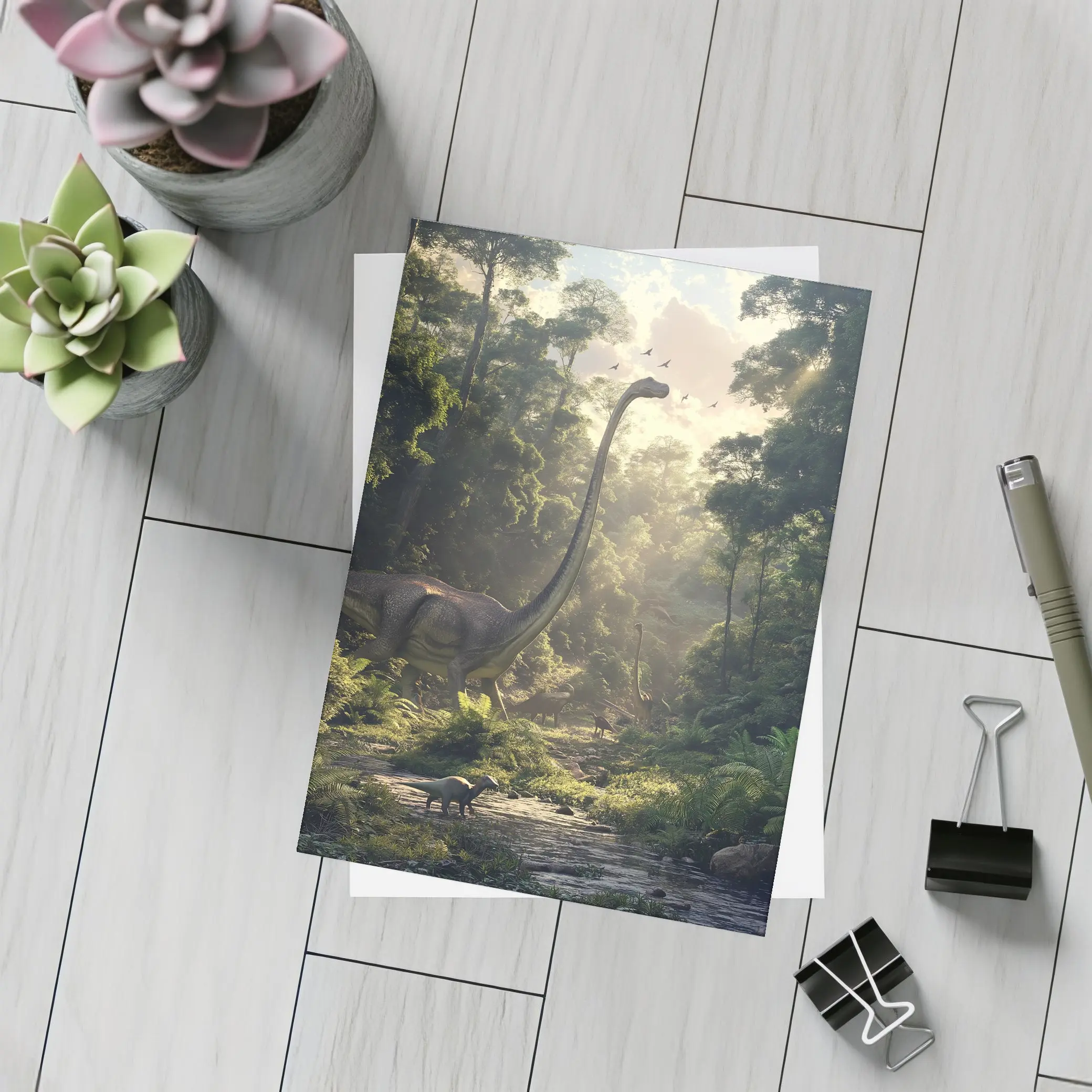 Brachiosaurus Dinosaur Walking Through Ancient Forest – Postcards