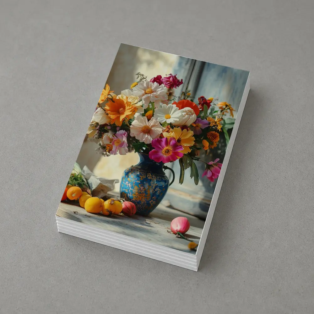 Colorful Wildflowers Blue Vase Rustic Setting – Postcards