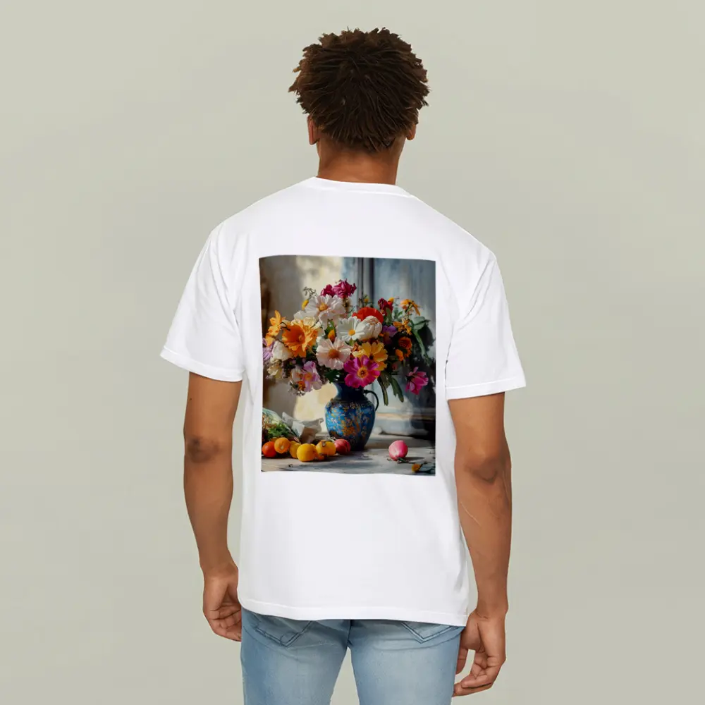 Colorful Wildflowers Blue Vase Rustic Setting – T-Shirts