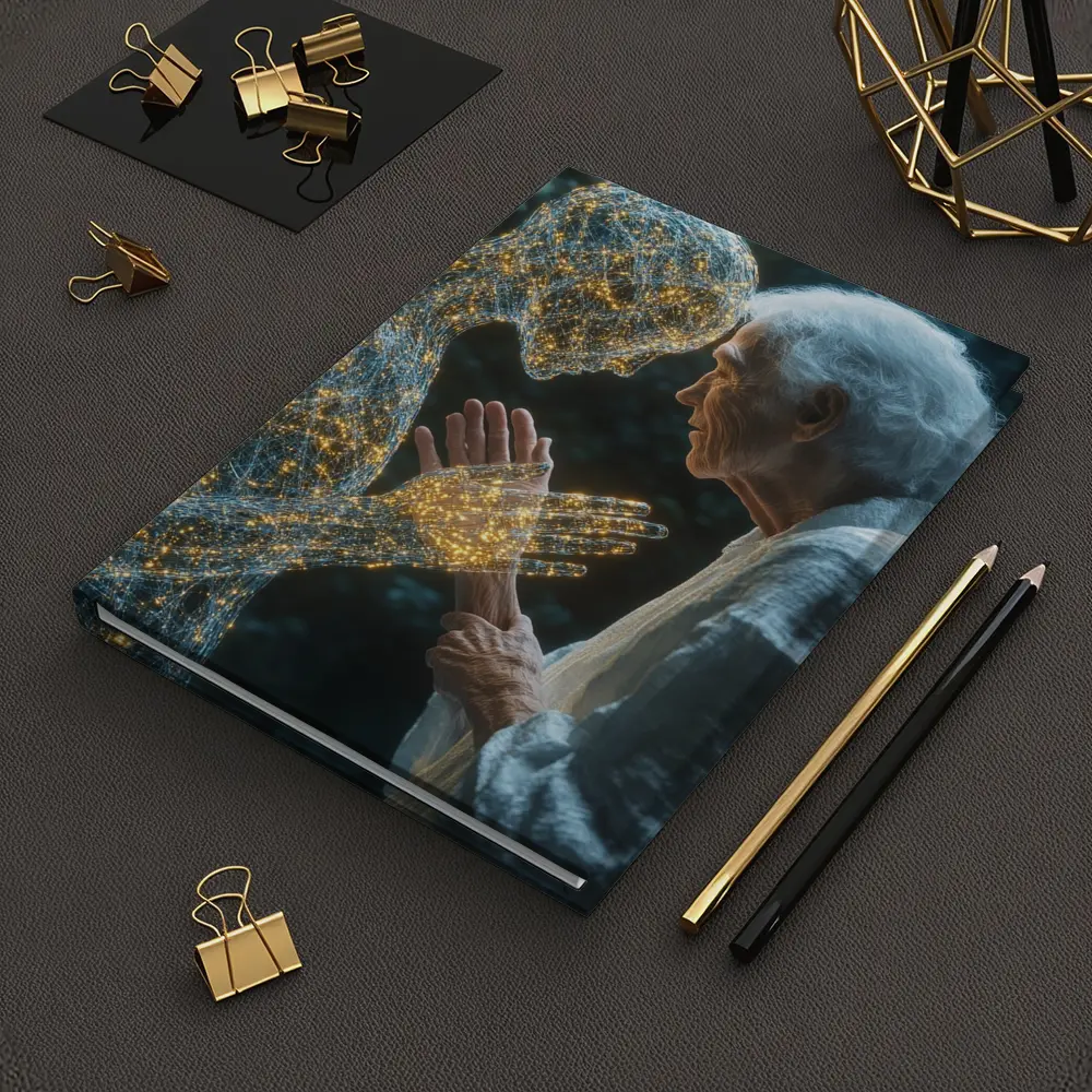 Elderly Woman Touching Glowing Wire Figure – Notebooks