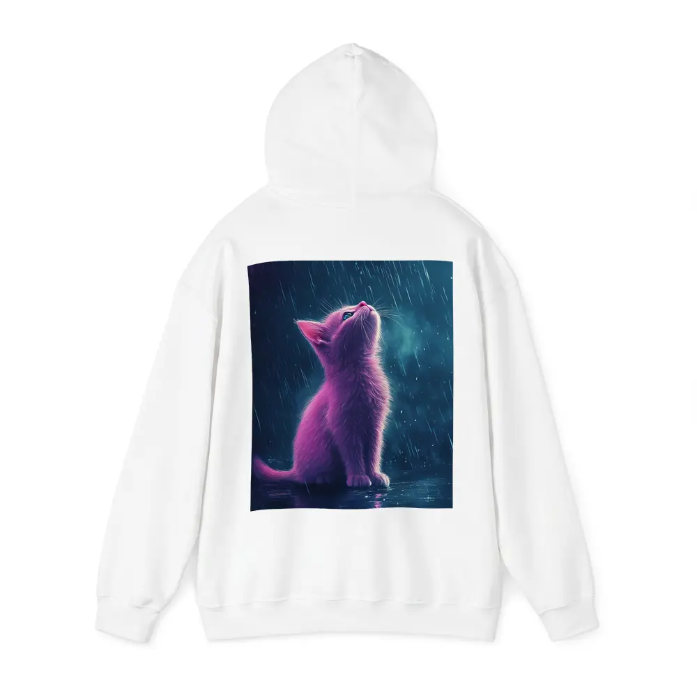 Pink Kitten Looking Up In Rain – Hoodies
