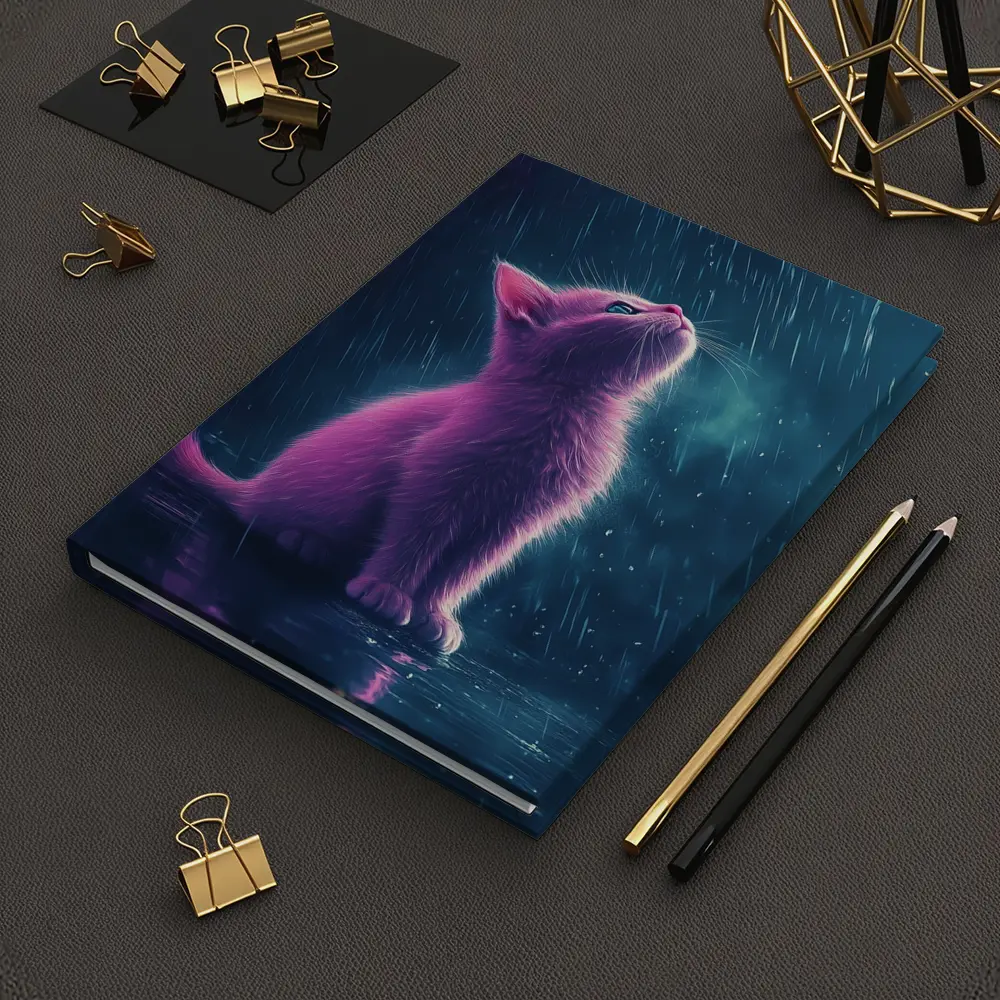 Pink Kitten Looking Up In Rain – Notebooks