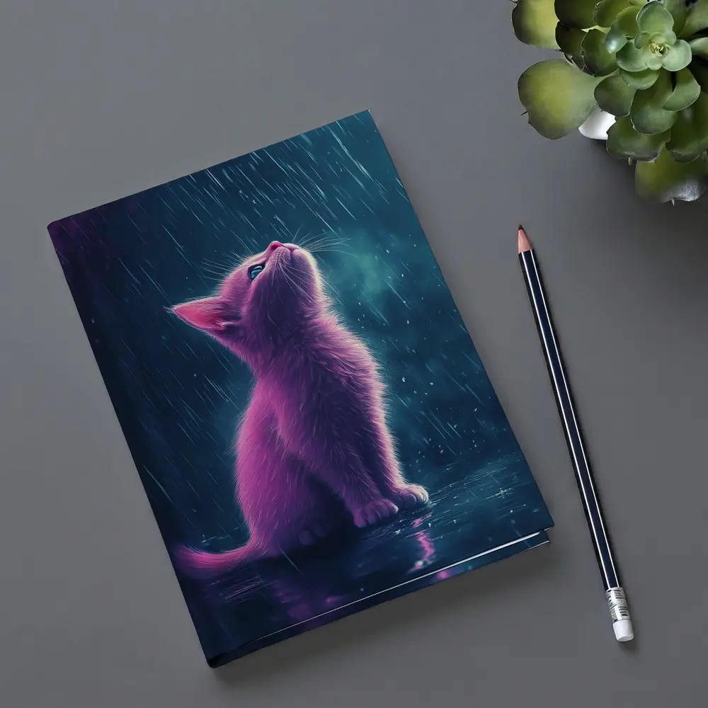 Pink Kitten Looking Up In Rain – Notebooks