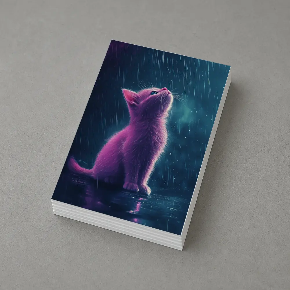 Pink Kitten Looking Up In Rain – Postcards