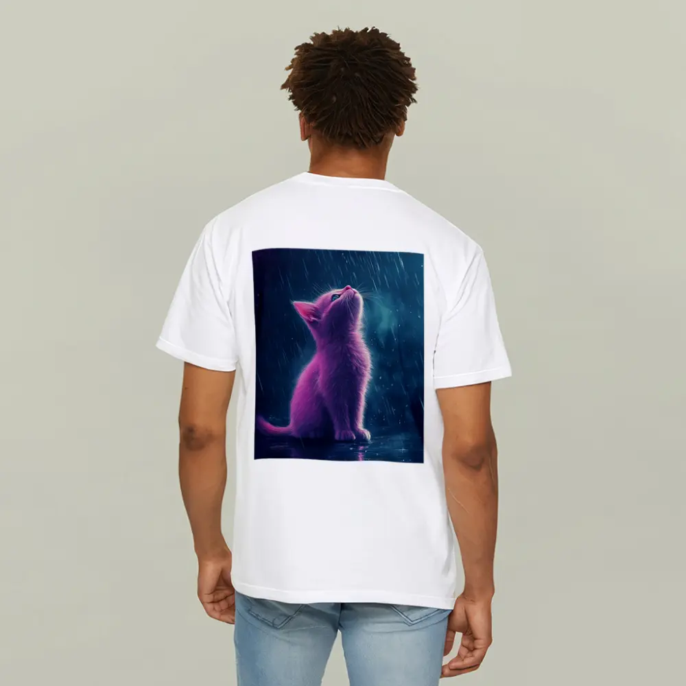 Pink Kitten Looking Up In Rain – T-Shirts