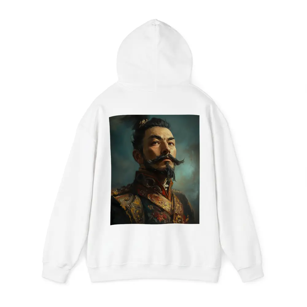 Asian Warrior Portrait Oil Painting Blue Background – Hoodies