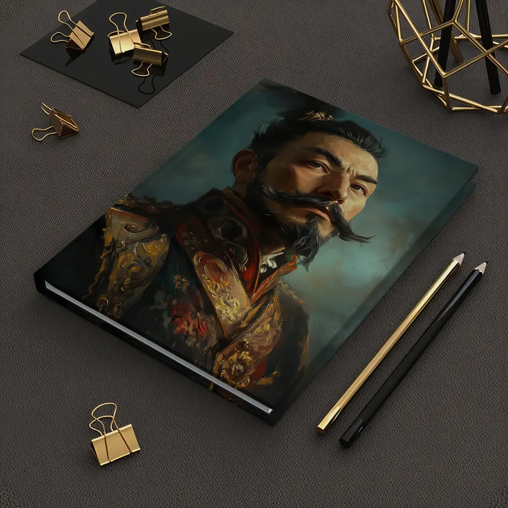 Asian Warrior Portrait Oil Painting Blue Background – Notebooks