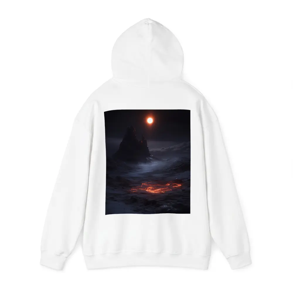 Dark Fantasy Volcanic Landscape Glowing Moon – Hoodies