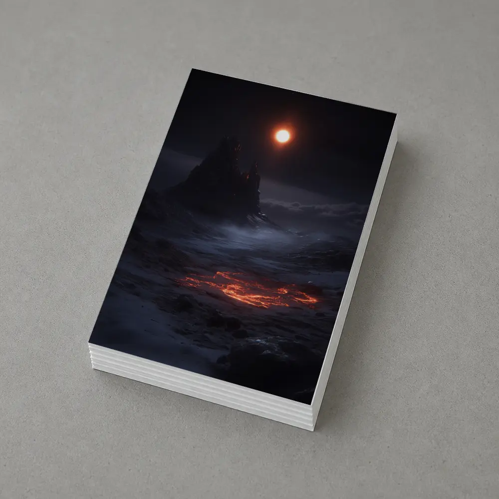 Dark Fantasy Volcanic Landscape Glowing Moon – Postcards