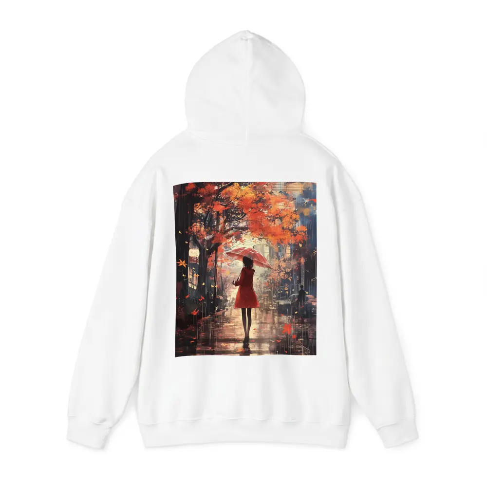 Anime Girl Red Umbrella Autumn Rain Street – Hoodies