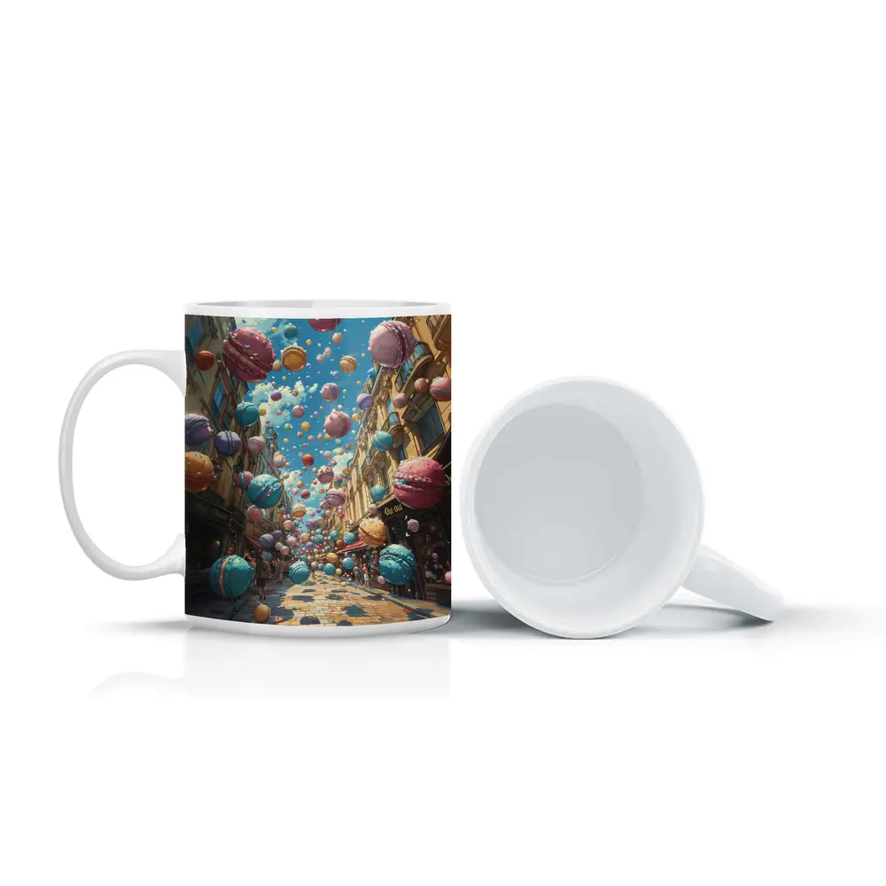 Macarons Floating Over Parisian Street Fantasy – Mugs