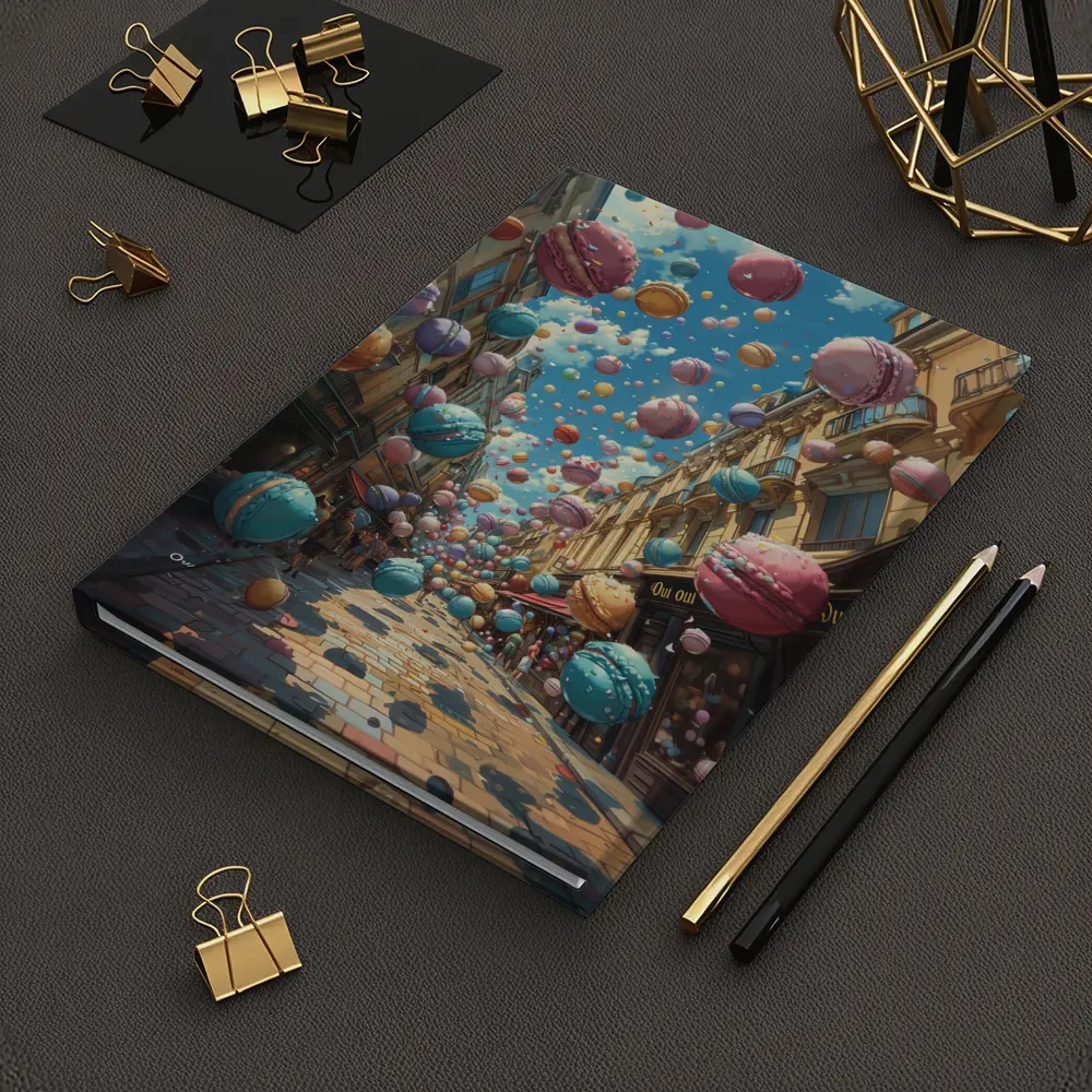 Macarons Floating Over Parisian Street Fantasy – Notebooks