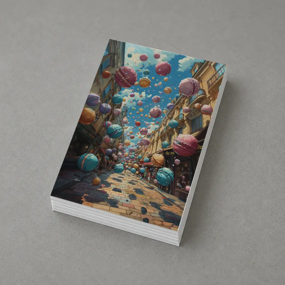 Macarons Floating Over Parisian Street Fantasy – Postcards