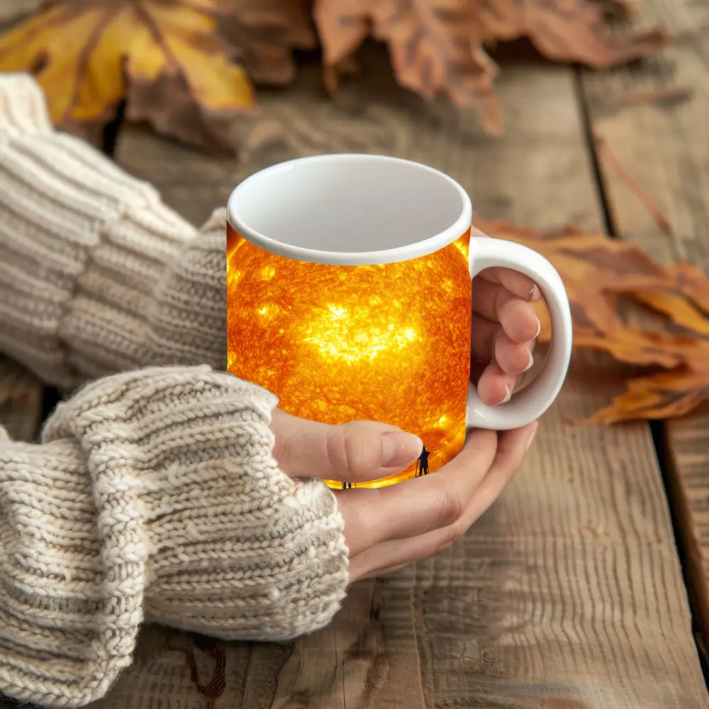 Workers on Ladders Touching Giant Sun – Mugs