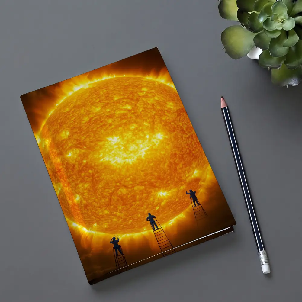 Workers on Ladders Touching Giant Sun – Notebooks