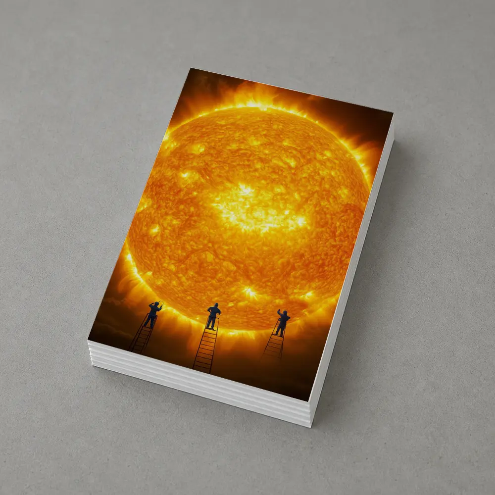 Workers on Ladders Touching Giant Sun – Postcards