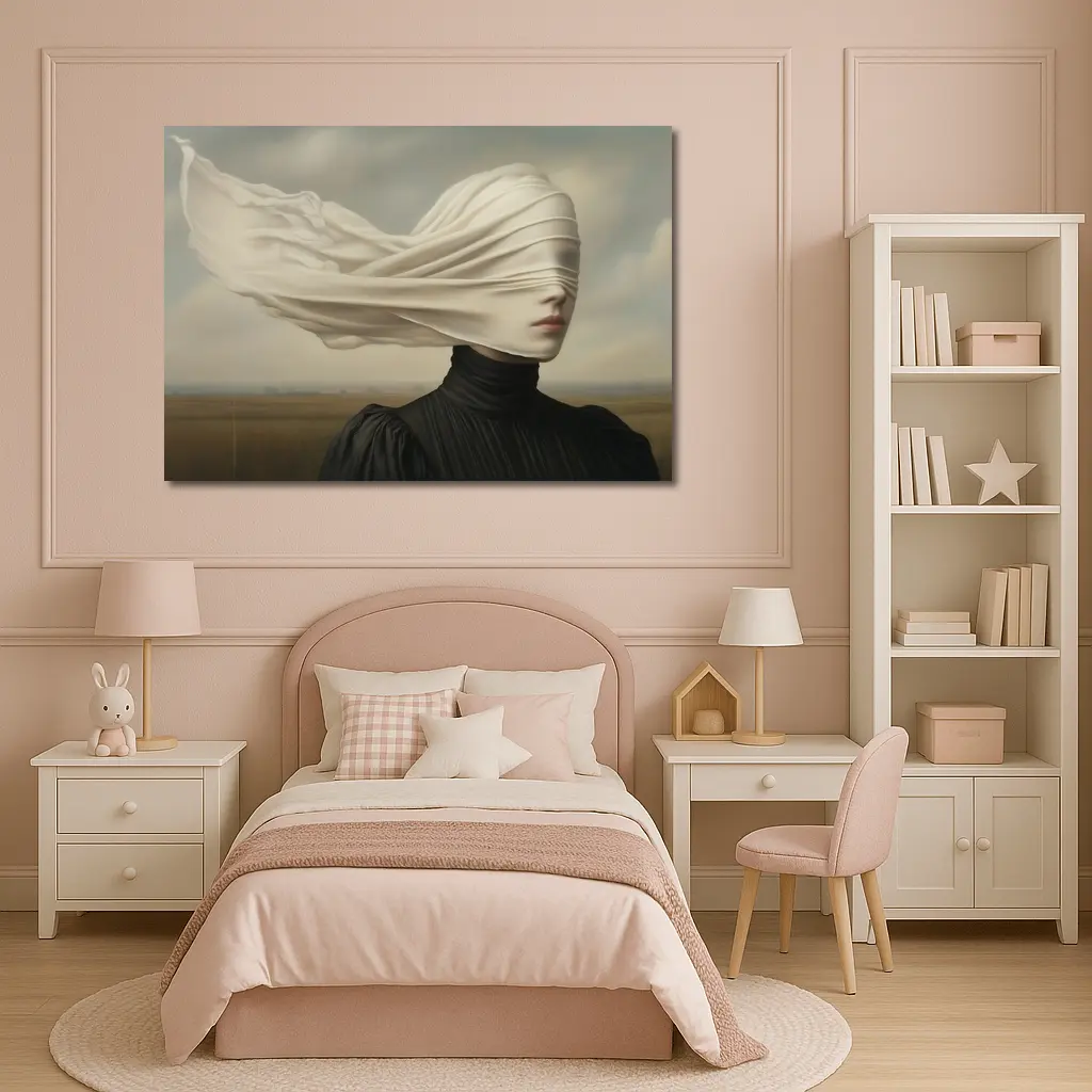 Surreal Woman White Veil Wind Field – Wall Art