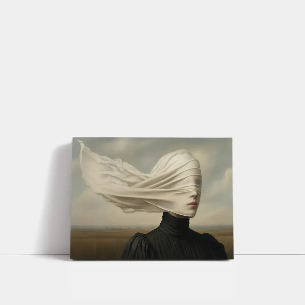 Surreal Woman White Veil Wind Field – Wall Art