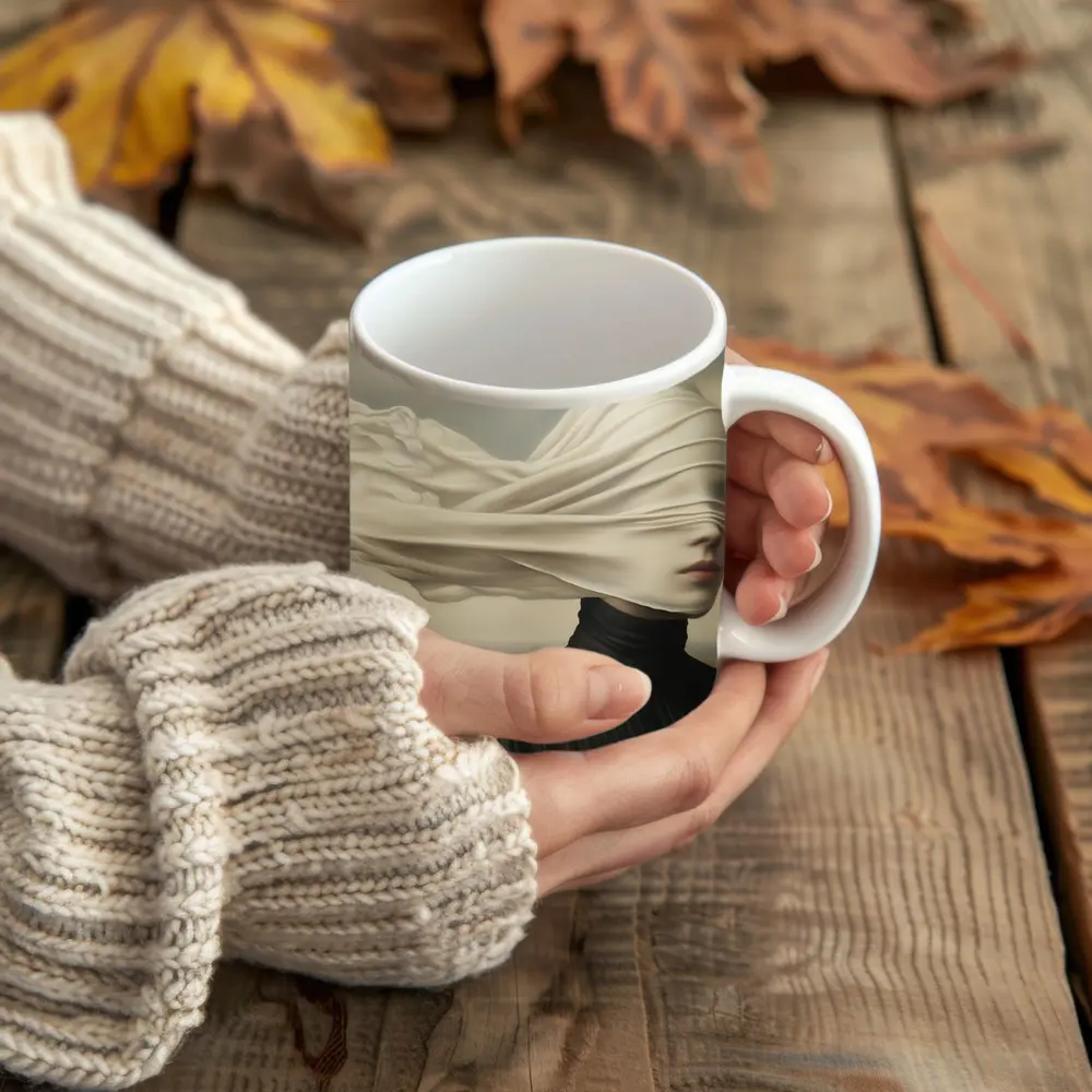 Surreal Woman White Veil Wind Field – Mugs