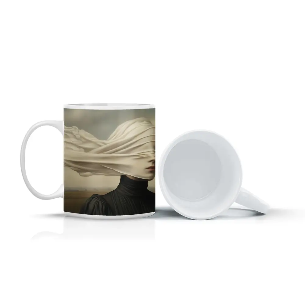 Surreal Woman White Veil Wind Field – Mugs