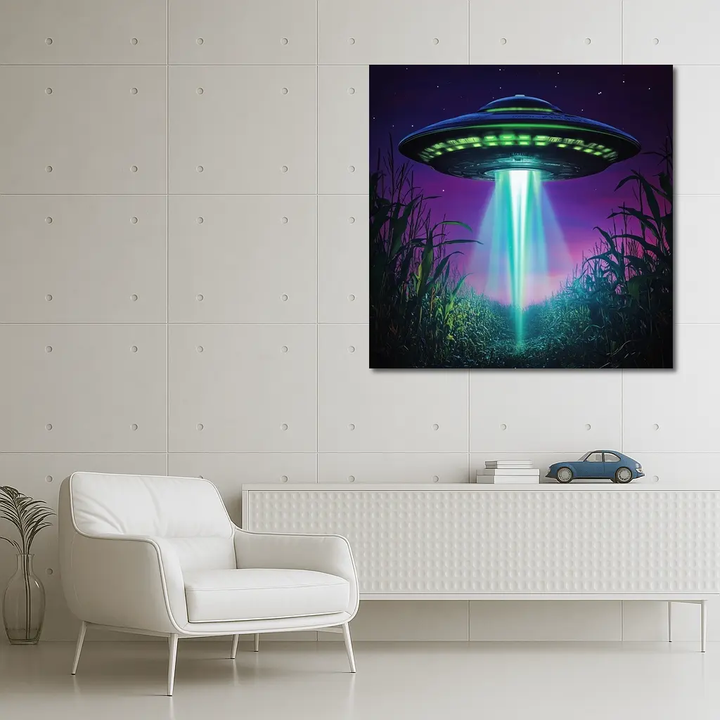 UFO Beam Over Night Cornfield Art – Wall Art
