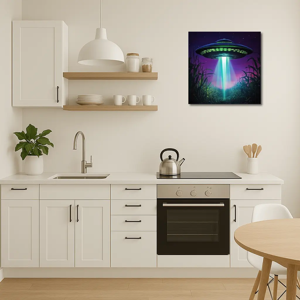 UFO Beam Over Night Cornfield Art – Wall Art