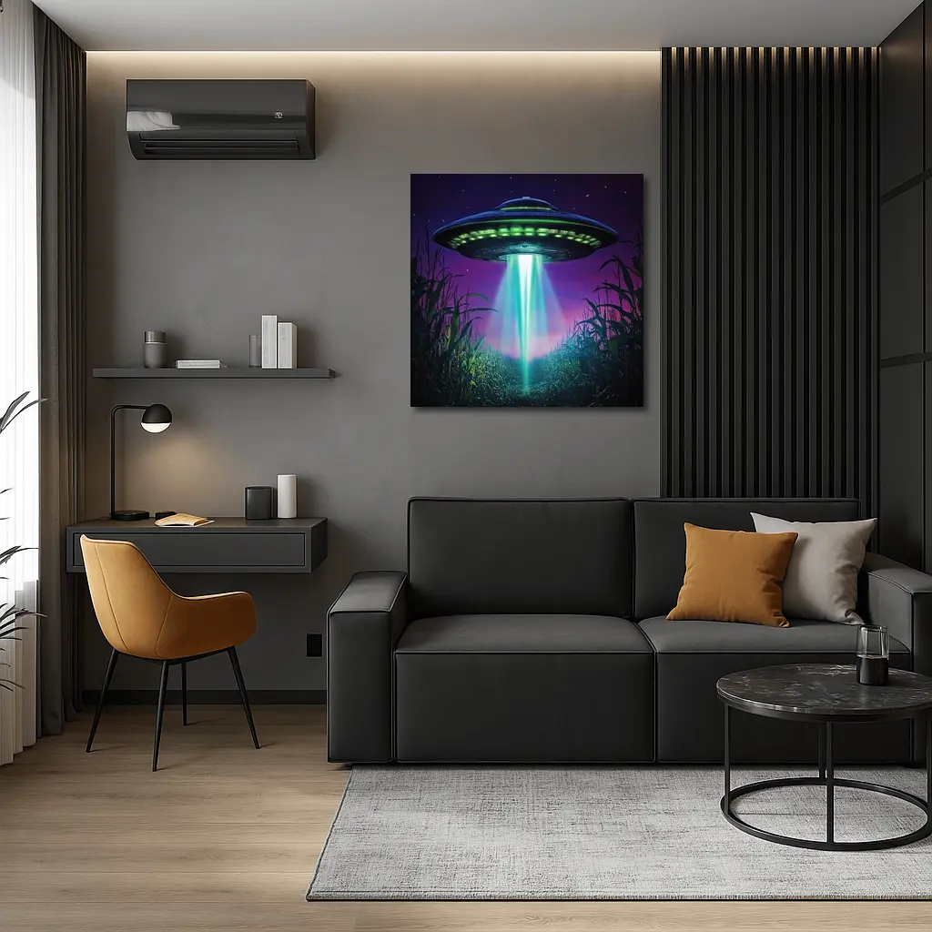UFO Beam Over Night Cornfield Art – Wall Art
