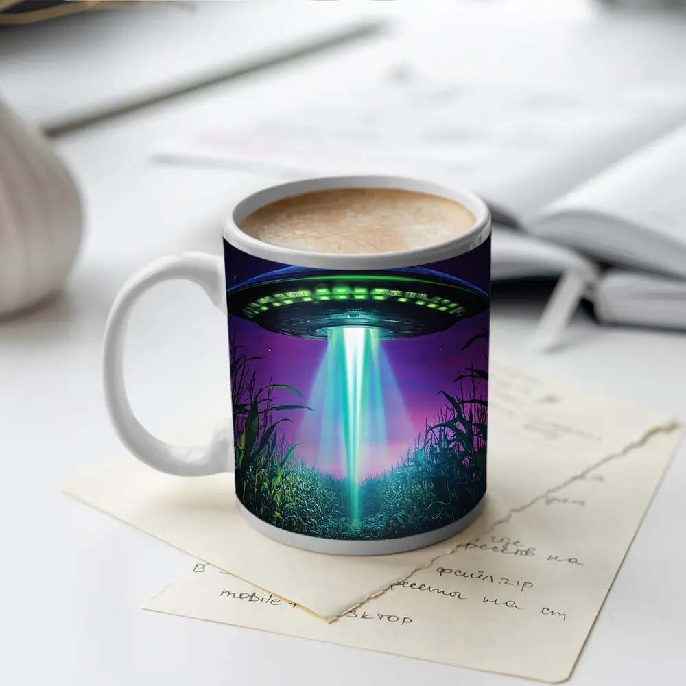 UFO Beam Over Night Cornfield Art – Mugs