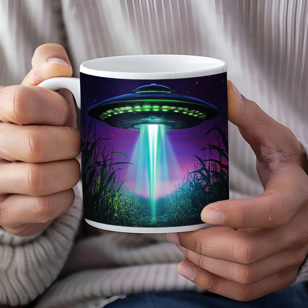 UFO Beam Over Night Cornfield Art – Mugs