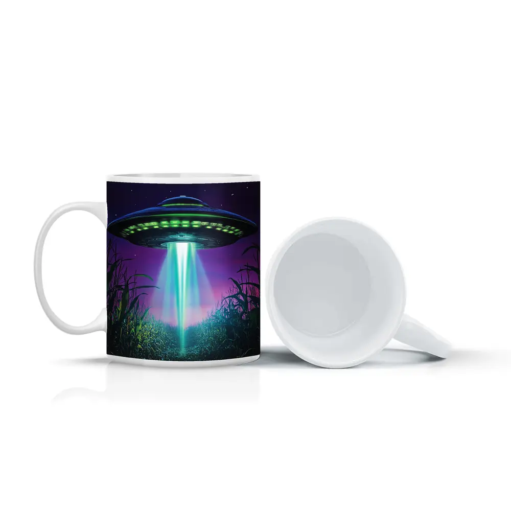 UFO Beam Over Night Cornfield Art – Mugs