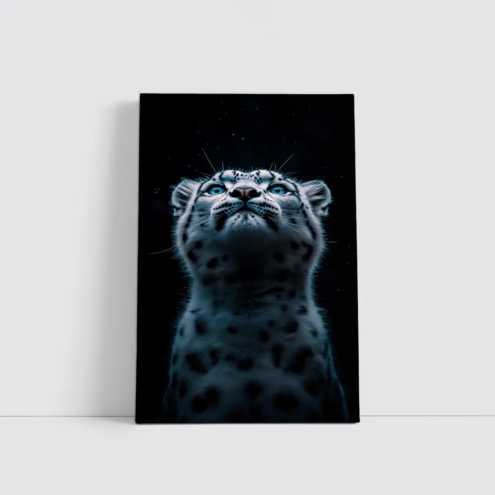 Snow Leopard Blue Eyes Dark Night Sky – Wall Art