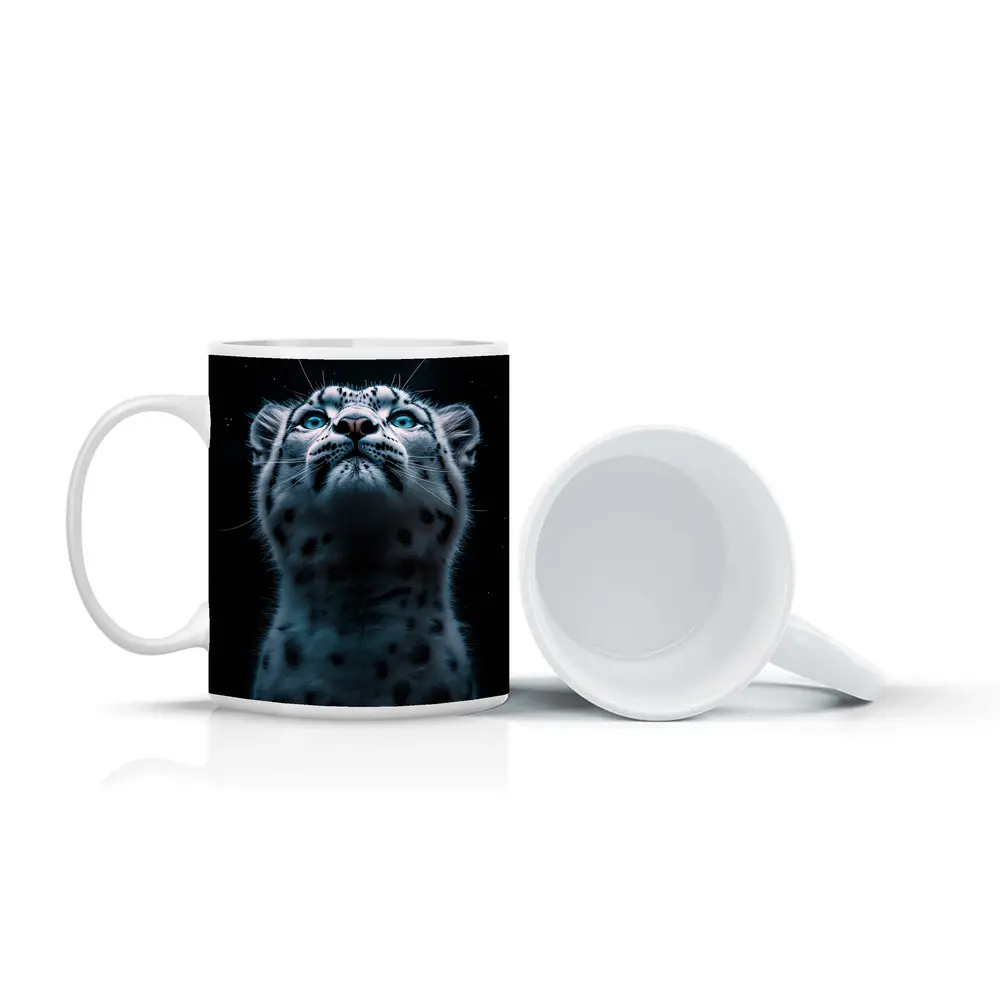 Snow Leopard Blue Eyes Dark Night Sky – Mugs