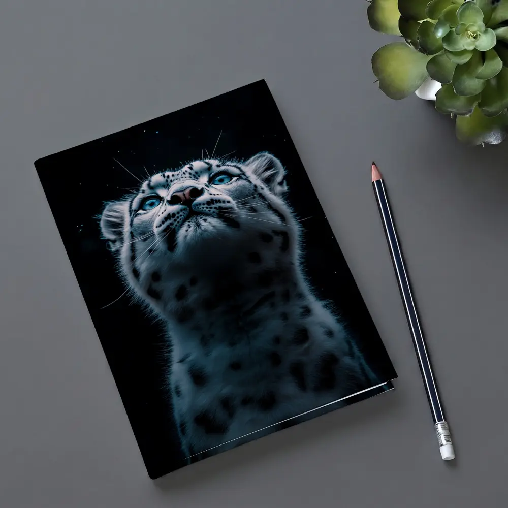 Snow Leopard Blue Eyes Dark Night Sky – Notebooks