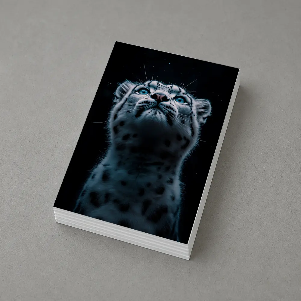 Snow Leopard Blue Eyes Dark Night Sky – Postcards