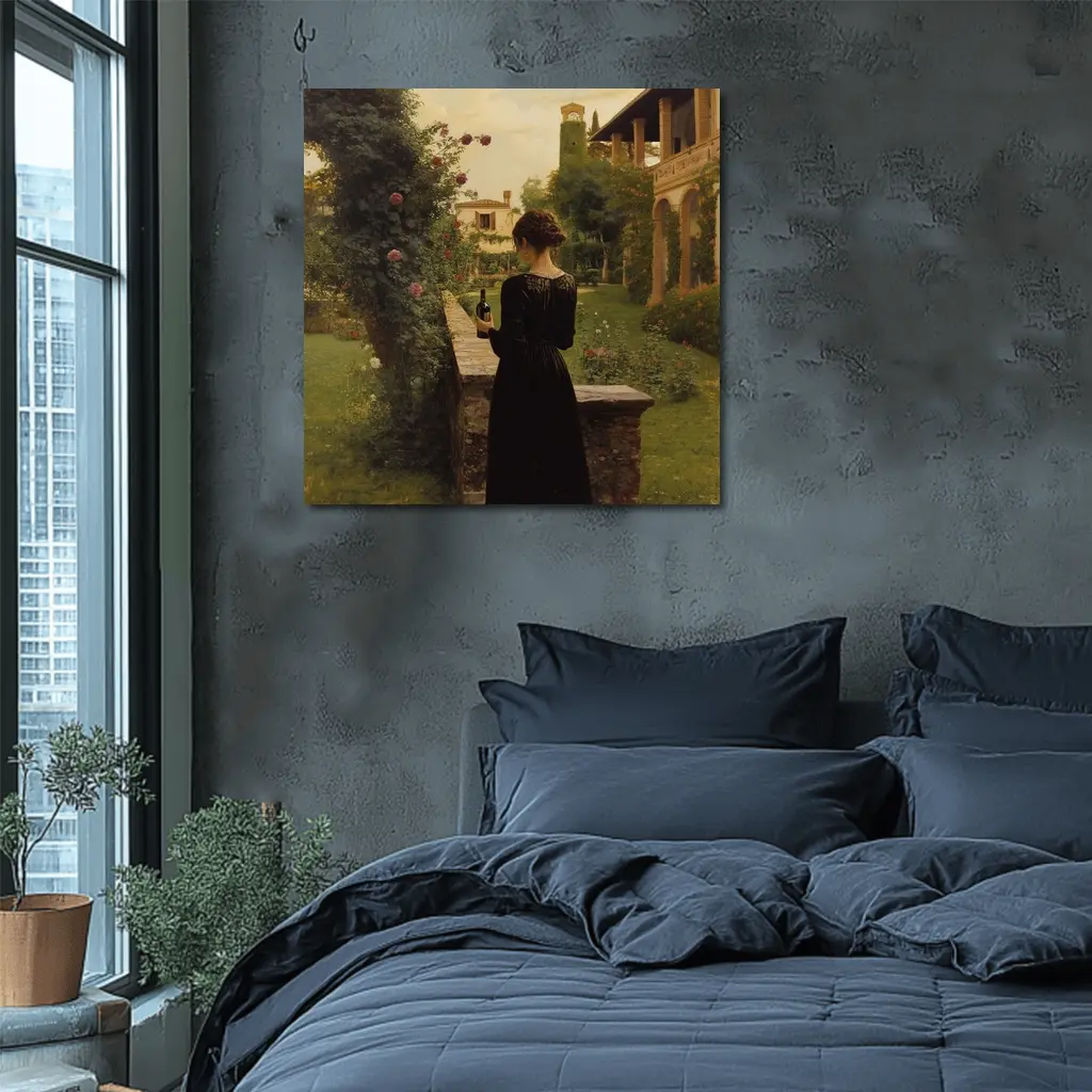 Woman in Black Dress Italian Villa Garden – Wall Art