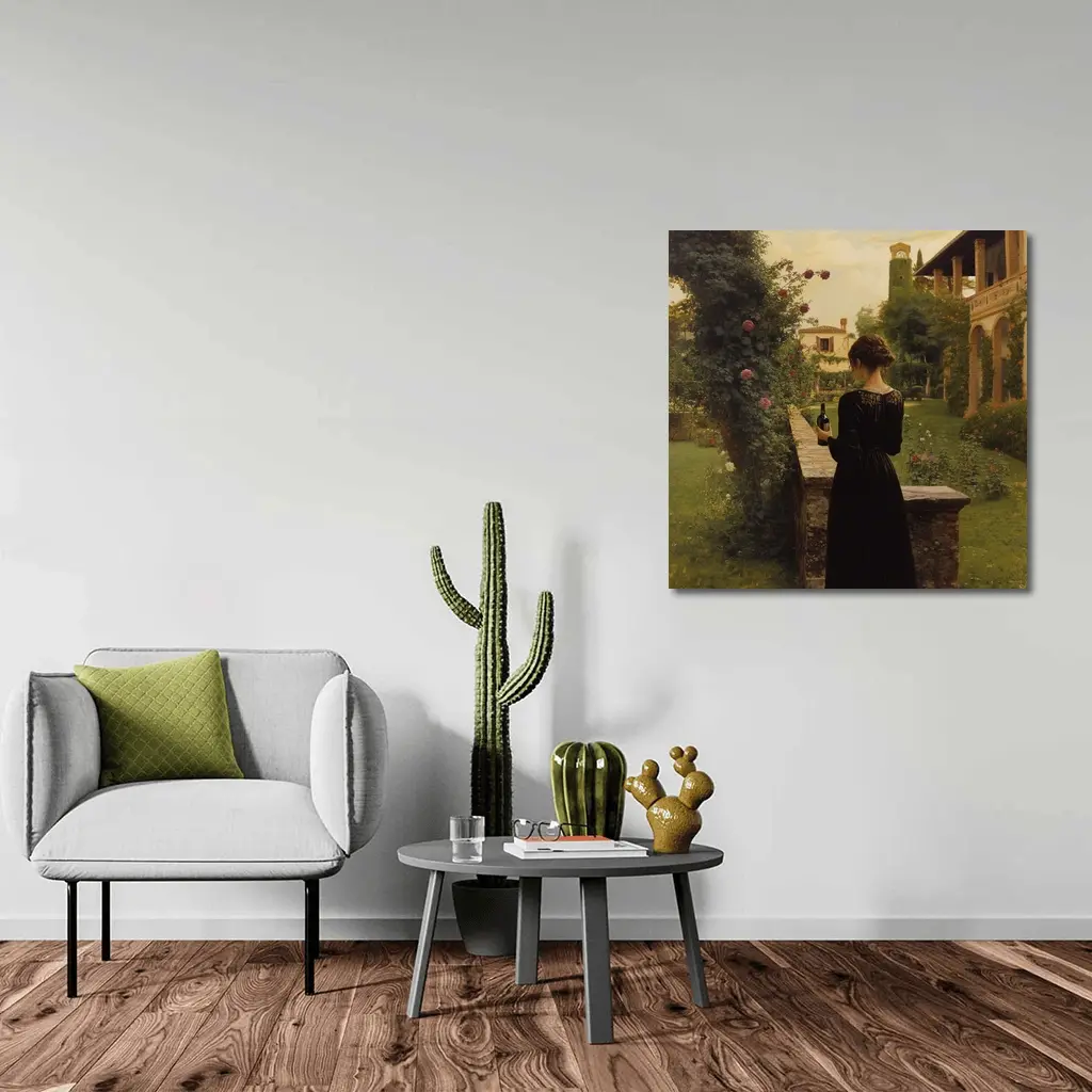 Woman in Black Dress Italian Villa Garden – Wall Art