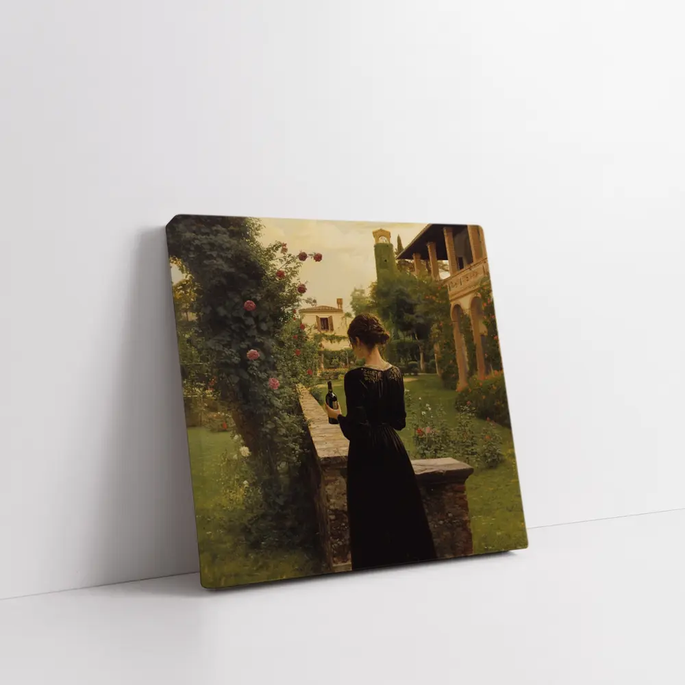 Woman in Black Dress Italian Villa Garden – Wall Art