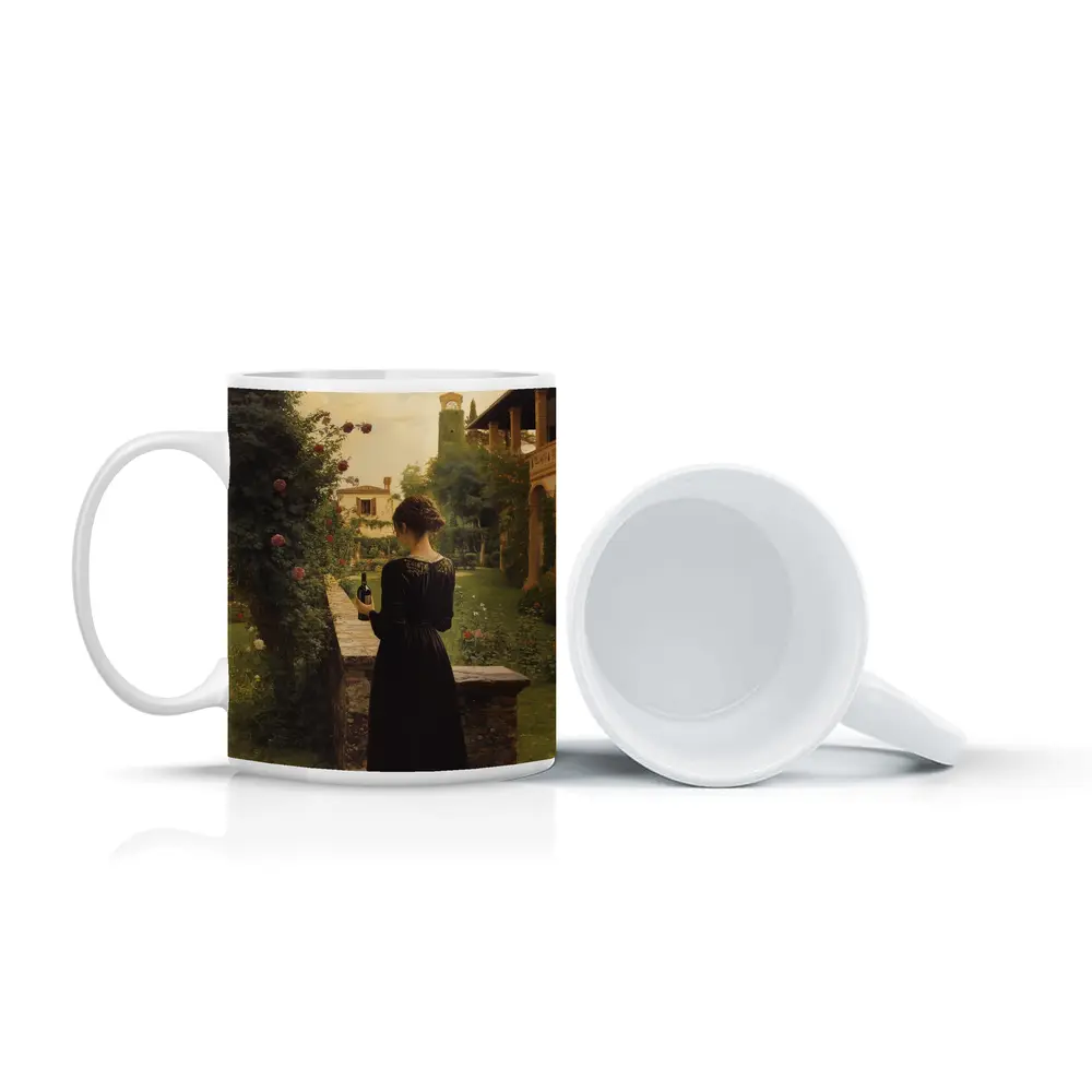 Woman in Black Dress Italian Villa Garden – Mugs