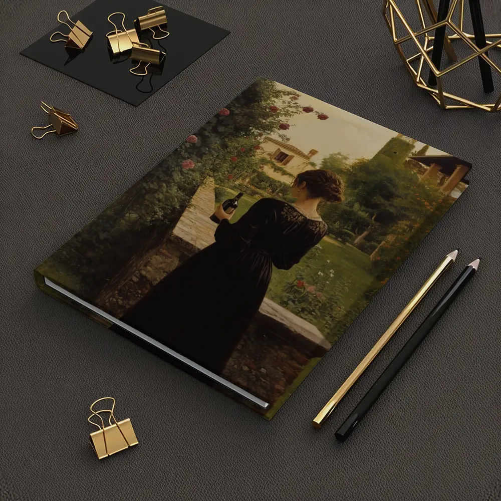 Woman in Black Dress Italian Villa Garden – Notebooks