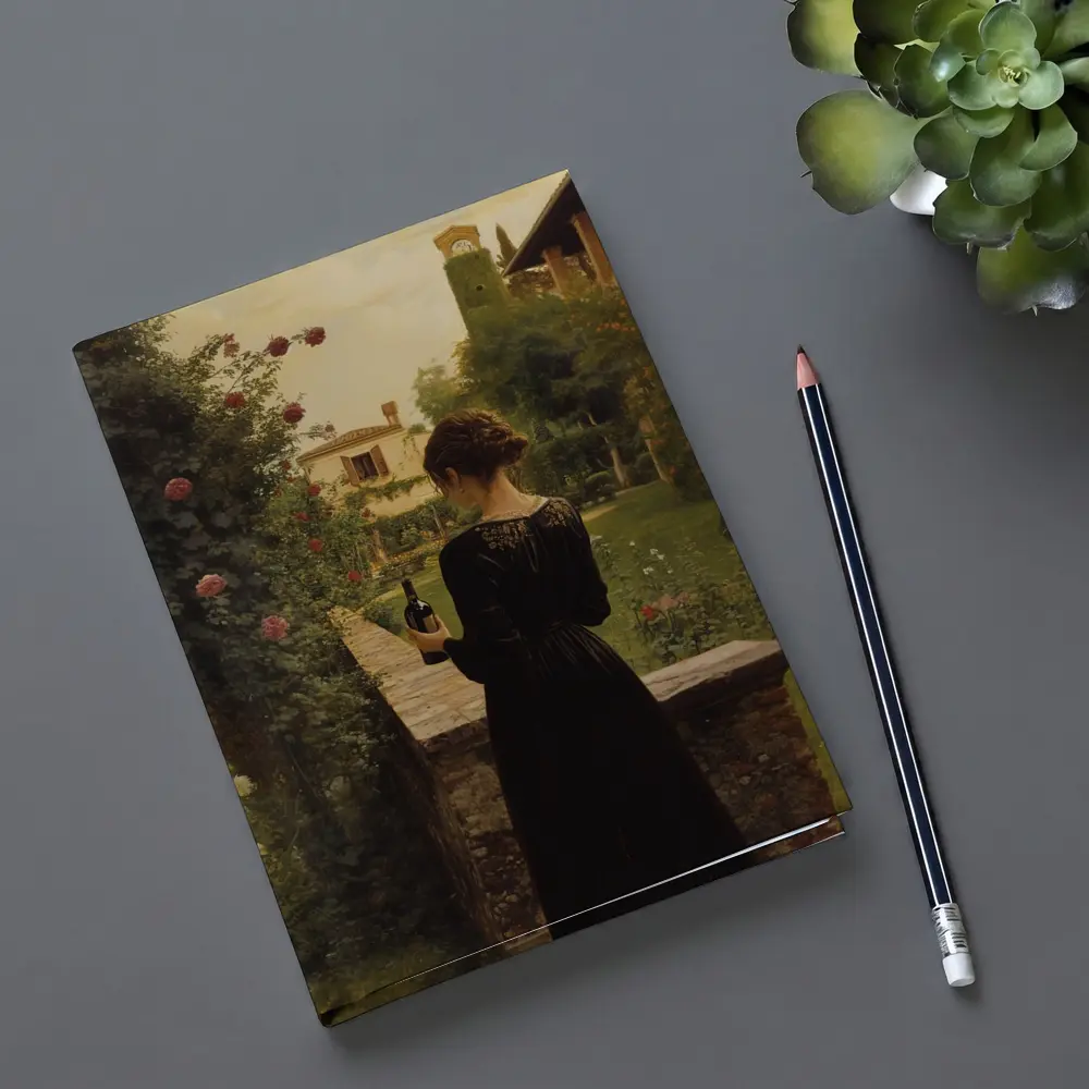 Woman in Black Dress Italian Villa Garden – Notebooks
