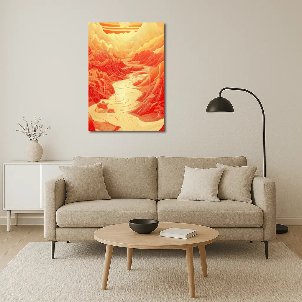 Red Mountain River Valley Chinese Art – Wall Art