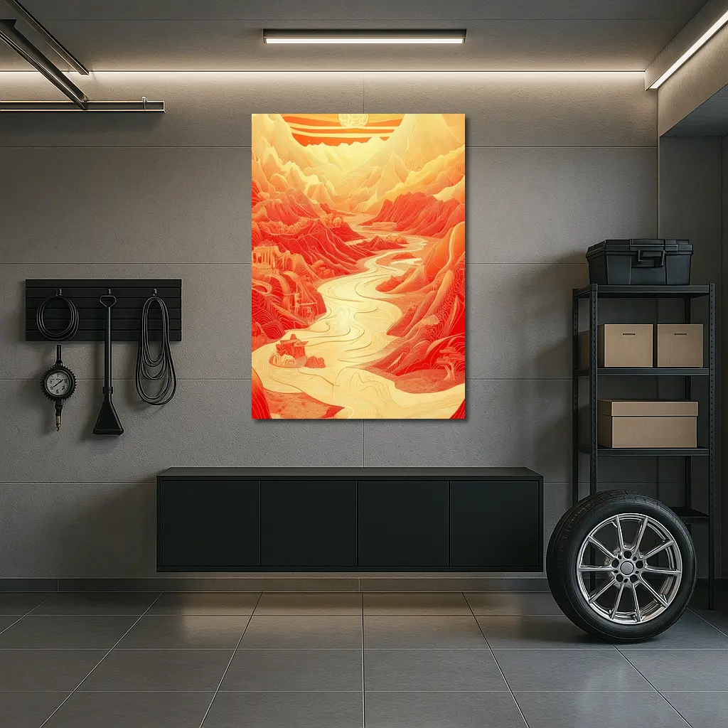 Red Mountain River Valley Chinese Art – Wall Art