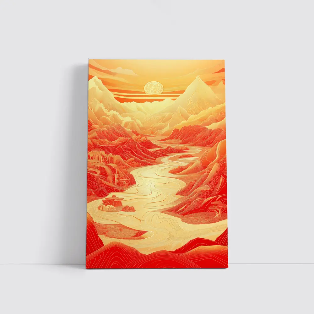 Red Mountain River Valley Chinese Art – Wall Art