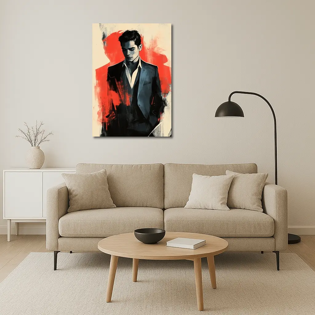 Stylish Man in Suit Red Abstract Background – Wall Art