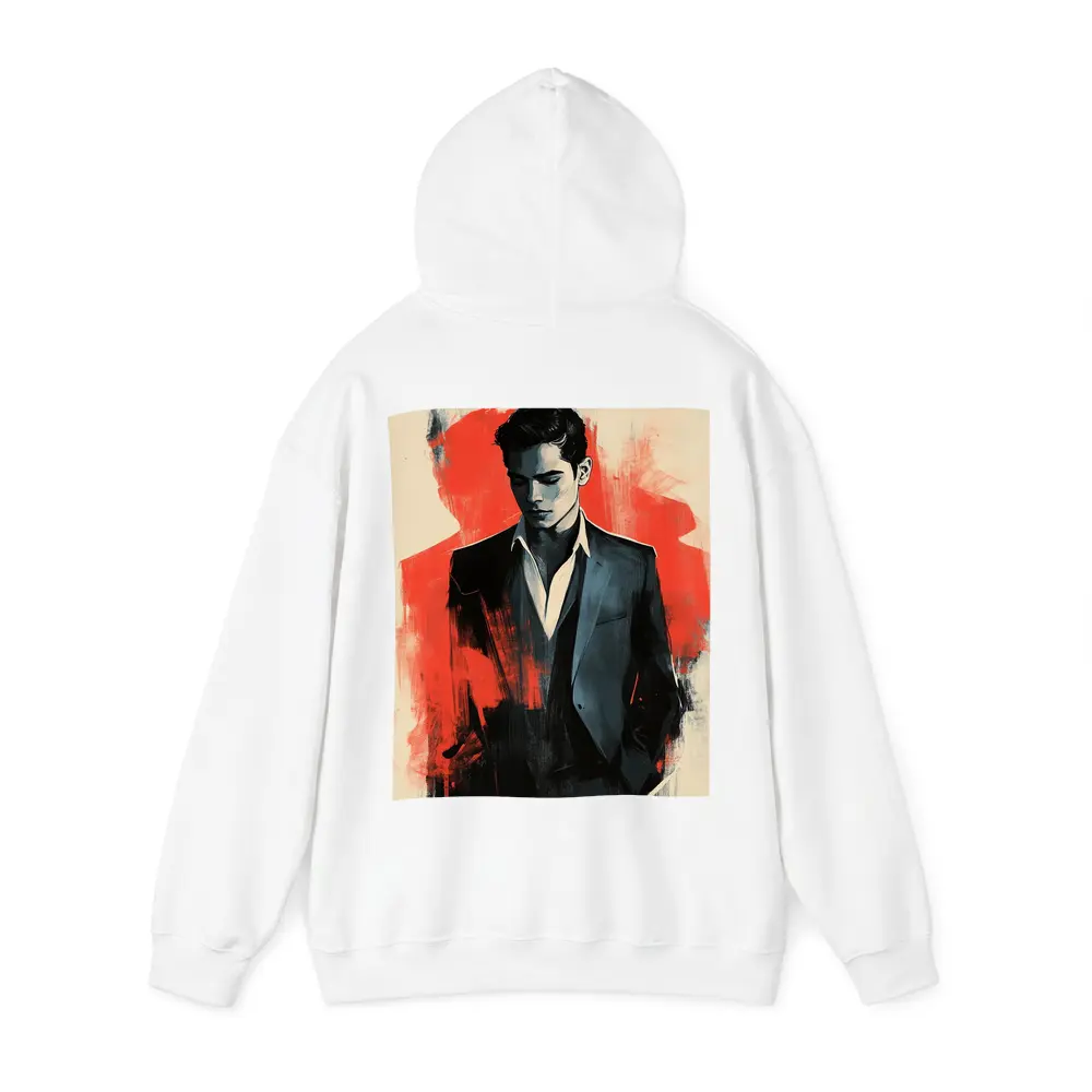 Stylish Man in Suit Red Abstract Background – Hoodies