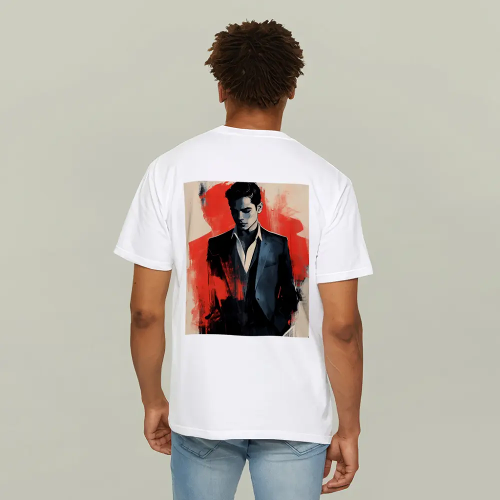 Stylish Man in Suit Red Abstract Background – T-Shirts