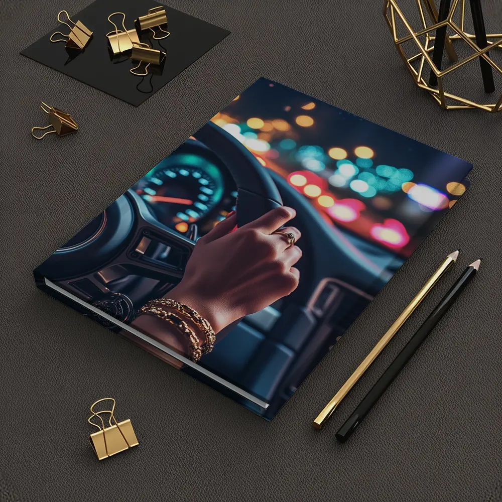 Woman Driving Porsche At Night City – Notebooks