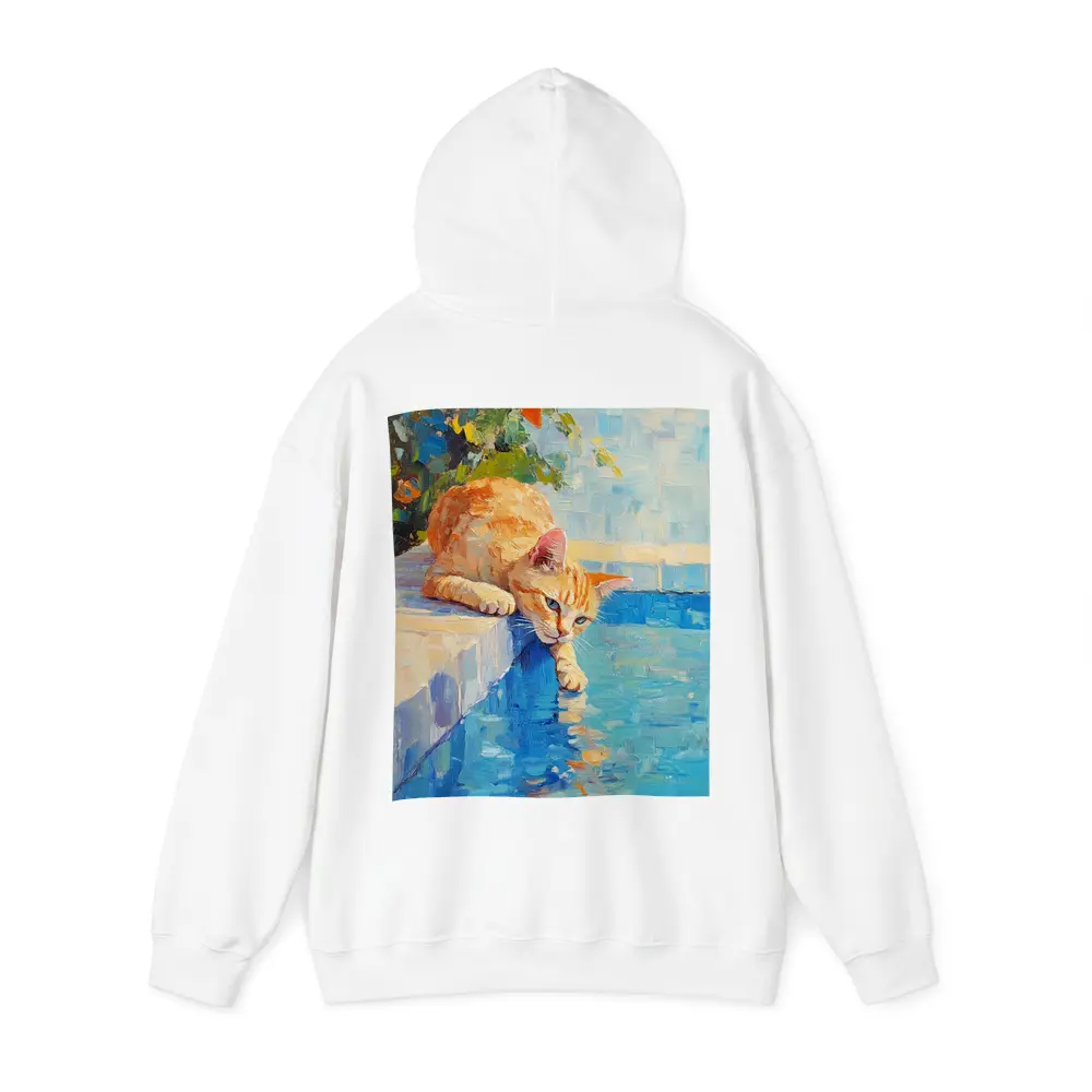 Orange Cat By Pool Oil Painting – Hoodies