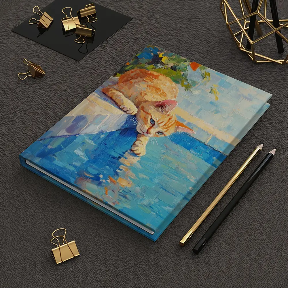 Orange Cat By Pool Oil Painting – Notebooks